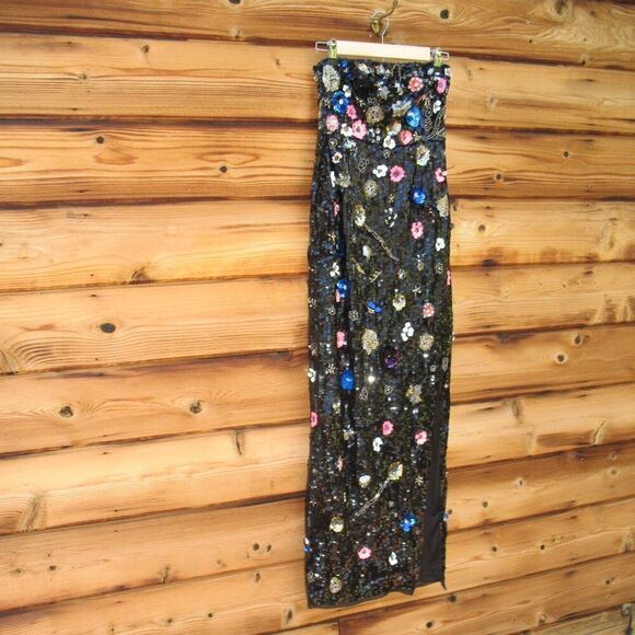 MAC DUGGAL 93695 Womens Black Floral Sequined Strapless Column Gown - Picture 6 of 13